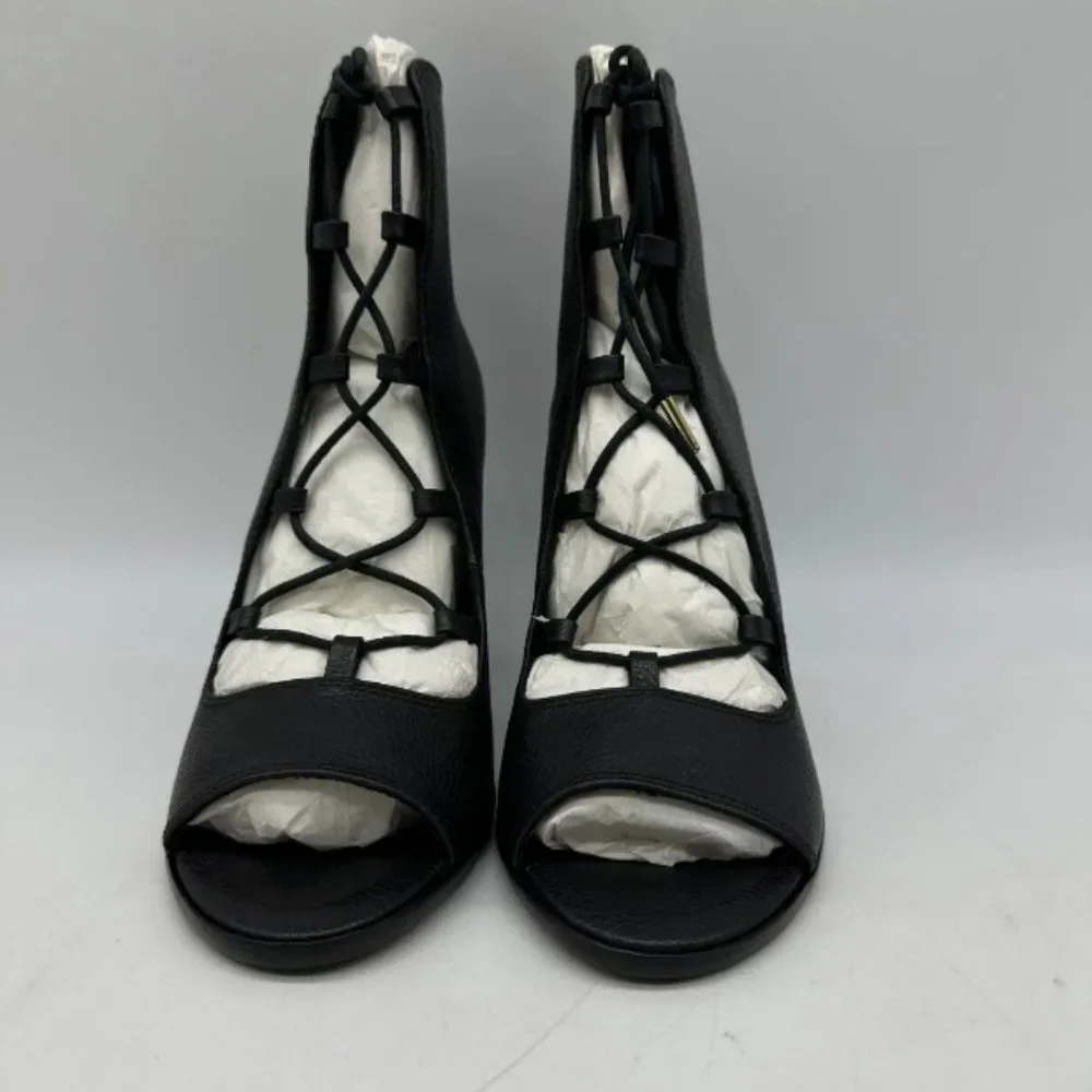 Joie Cordelia Black Leather Lace Up Peep Toe Ankle Boots Heels Sz 8 M Block Heel - Picture 6 of 10